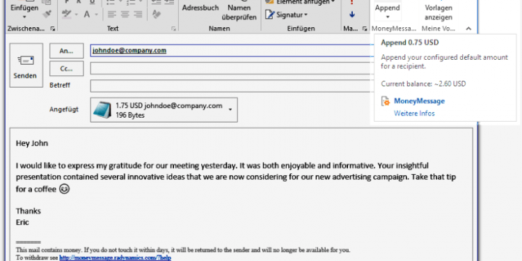 Send XRP via Email With MoneyMessage Add-In Integrated Into Microsfot Outlook