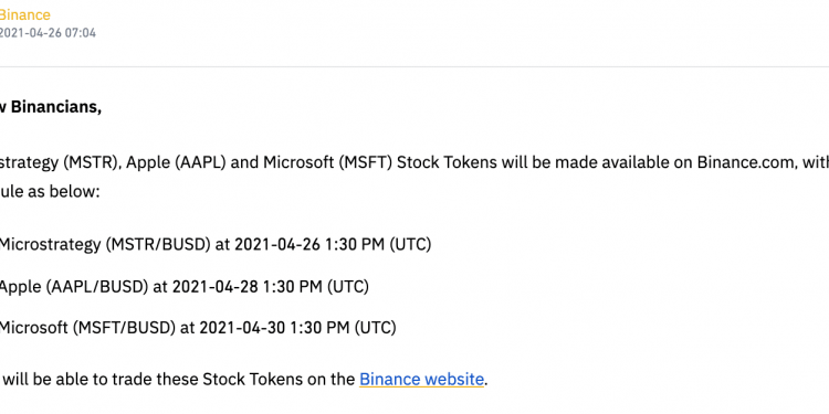 Binance Launches Inventory Token Trading for Apple, MicroStrategy, & Microsoft